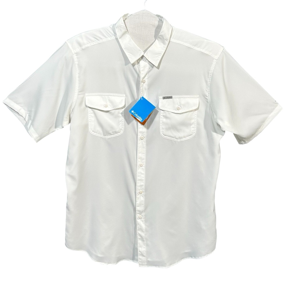 Columbia Mens Utilizer II Button-Up Shirt Size 2XL Tall White Short Sleeve UPF40